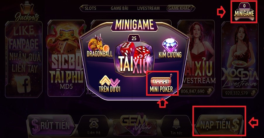 Hướng dẫn thao tác tham gia chơi Mini Poker Gemwin