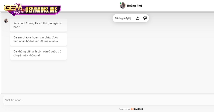 Live chat luôn được coi là phương thức liên hệ Gemwin nhanh chóng nhất