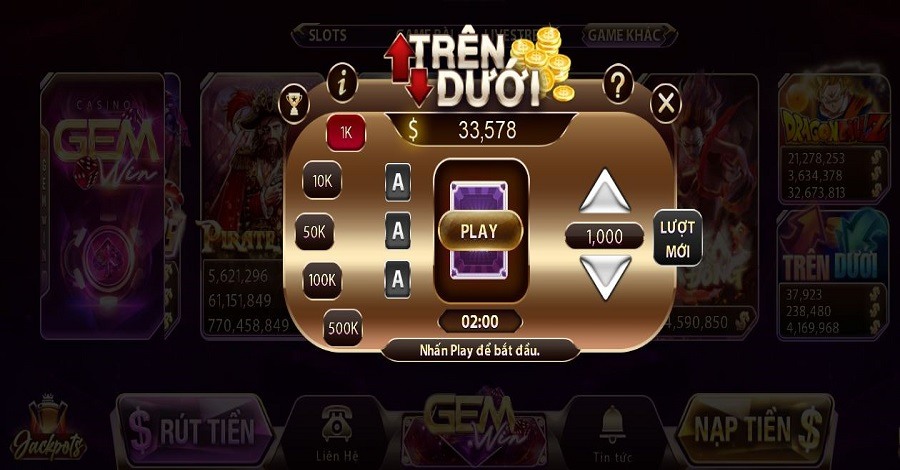 Top Mini games Gemwin Trên - Dưới rất thú vị