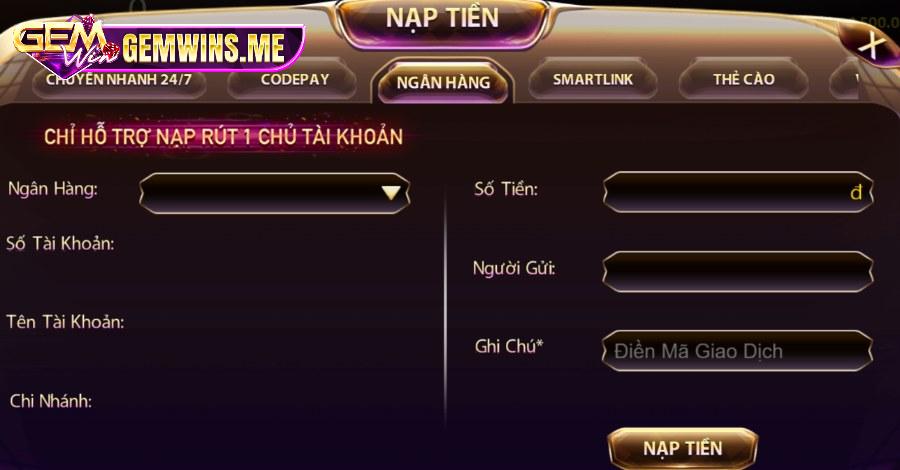 Tuyệt đối đừng quên nạp tiền khi chơi game bài Gemwin