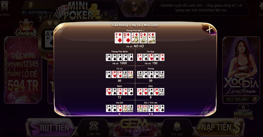 Thông tin về quy tắc đánh Mini Poker cơ bản