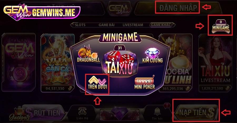 Hướng dẫn cách tham gia game Trên - Dưới